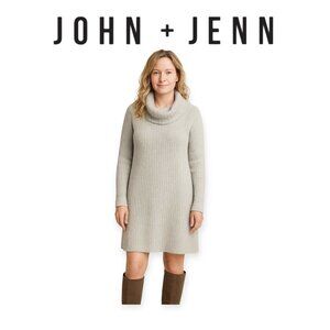 John + Jenn Grey Turtleneck Chunky Knit Sweater Dress Oversized Relaxed Size L